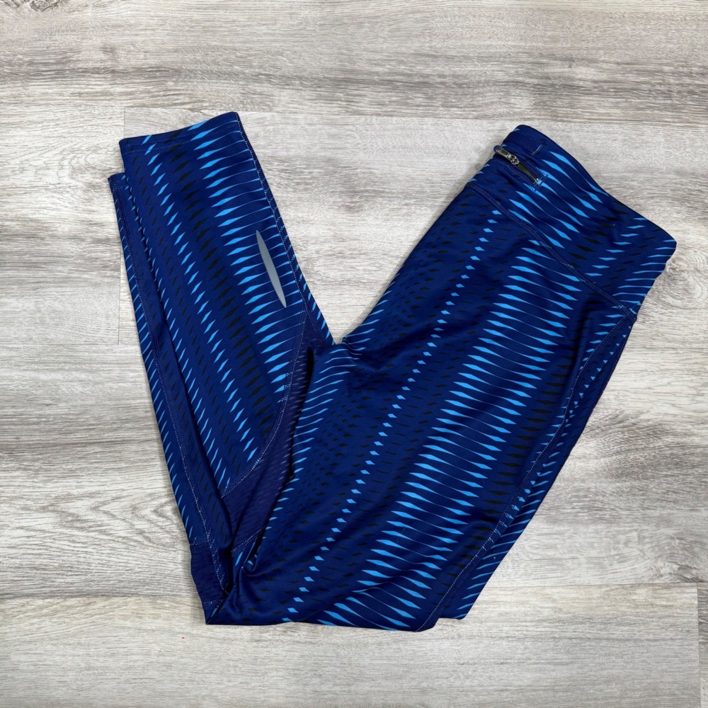 Under Armour Women Blue Geometric Print Athletic Leggings Pants Size Small
